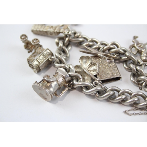 290 - Silver Charm Bracelet With Heart Padlock Clasp (70g)