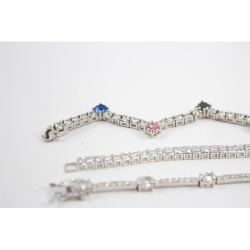 293 - Three Silver Cz Tennis Bracelets (34g)