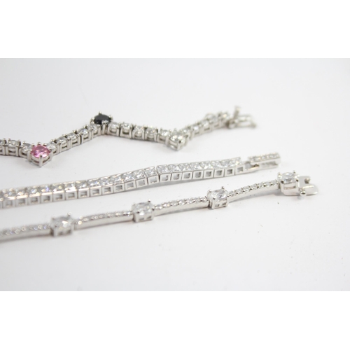 293 - Three Silver Cz Tennis Bracelets (34g)