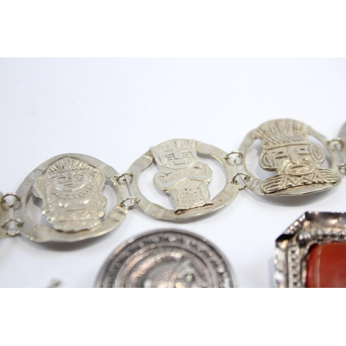 296 - A Collection Of Silver Jewellery Including Inca Design (59g)