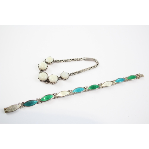 301 - Two Silver Bracelets Including Enamel And Gemstone (15g)