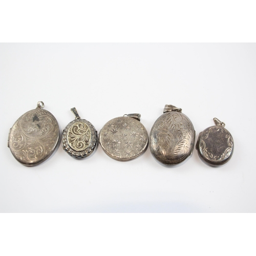 309 - Five Silver Lockets With Etched Designs (41g)