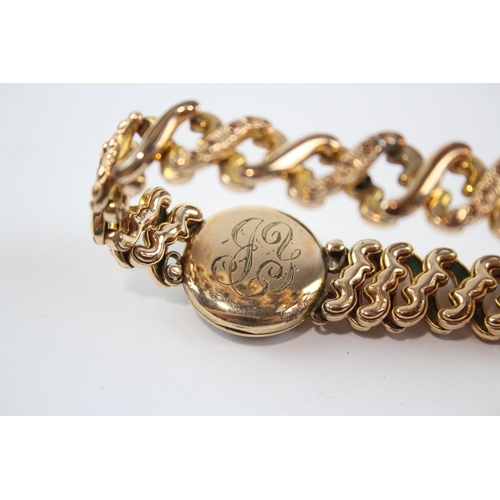 311 - Antique 9ct Rolled Gold Expandable Bracelet With Locket Front (35g)