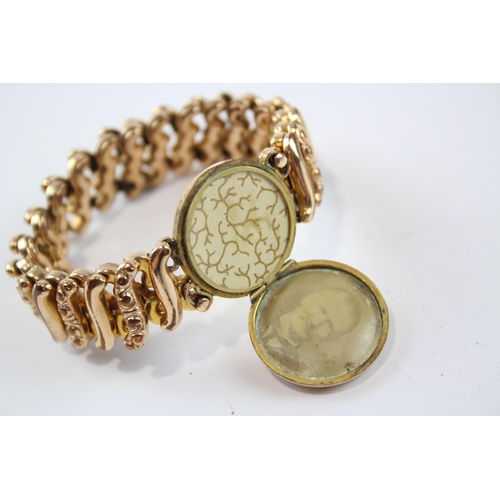 311 - Antique 9ct Rolled Gold Expandable Bracelet With Locket Front (35g)