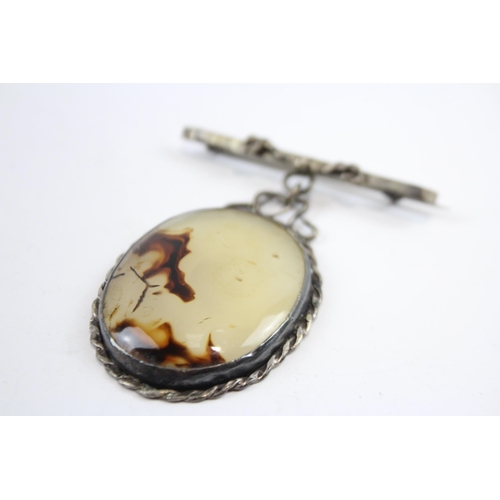 315 - Silver Antique Gemstone Pendant Brooch (36g)