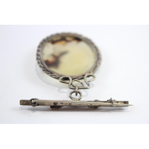 315 - Silver Antique Gemstone Pendant Brooch (36g)