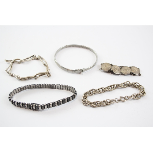 317 - Five Silver Bracelets Including Modernist Style (74g)