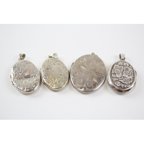 318 - Four Silver Lockets With Floral/Foliate Designs (29g)