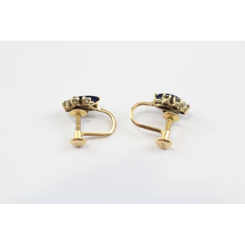 35 - 18ct Gold Sapphire & White Stone Screw Back Earrings (1.8g)