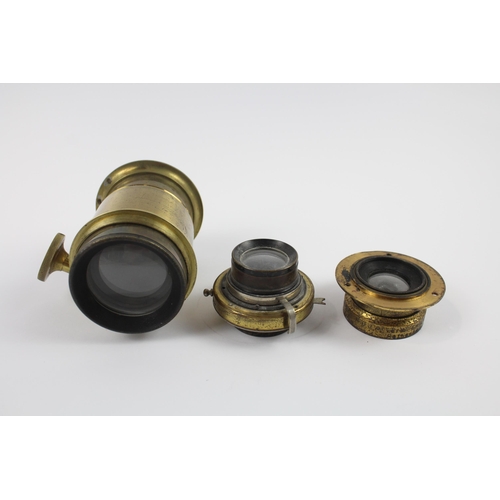 364 - 3 Brass Unbranded Antique Lenses