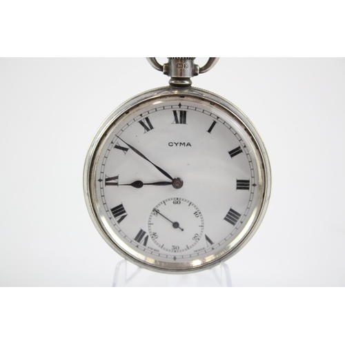 384 - CYMA STERLING SILVER Men's Vintage Open Face POCKET WATCH Hand-Wind WORKING