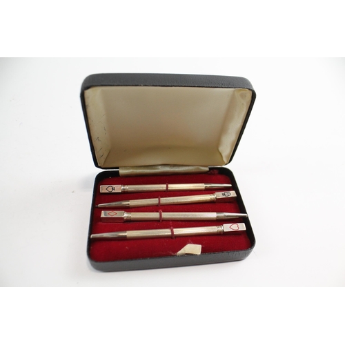 404 - 4 x Vintage .925 Sterling Silver Cribbage Propelling Pencils w/ Enamel (25g)