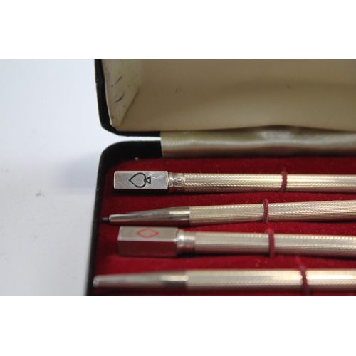 404 - 4 x Vintage .925 Sterling Silver Cribbage Propelling Pencils w/ Enamel (25g)