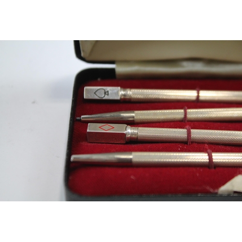 404 - 4 x Vintage .925 Sterling Silver Cribbage Propelling Pencils w/ Enamel (25g)