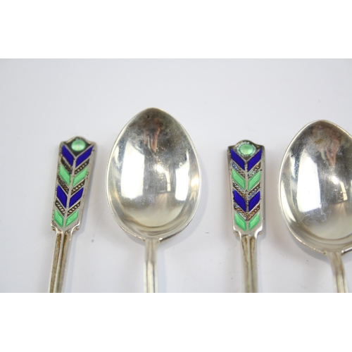 414 - 6 x Vintage Hallmarked 1937 Birmingham Sterling Silver Enamel Teaspoons (57g)