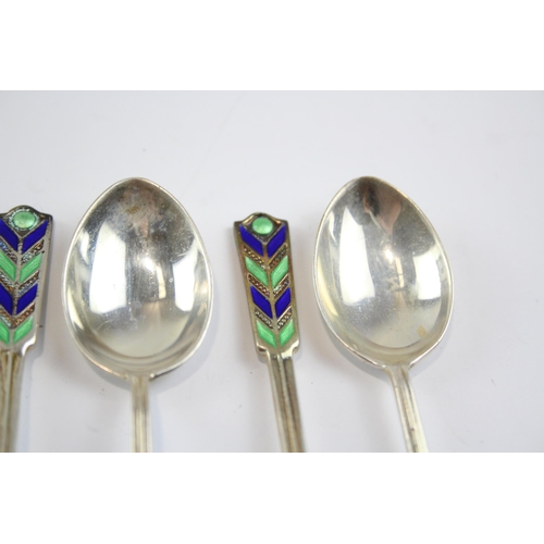 414 - 6 x Vintage Hallmarked 1937 Birmingham Sterling Silver Enamel Teaspoons (57g)