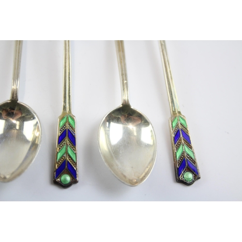 414 - 6 x Vintage Hallmarked 1937 Birmingham Sterling Silver Enamel Teaspoons (57g)