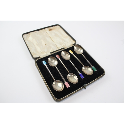 415 - 6 x Vintage Hallmarked .925 Sterling Silver Teaspoons w/ Guilloche Enamel (51g)