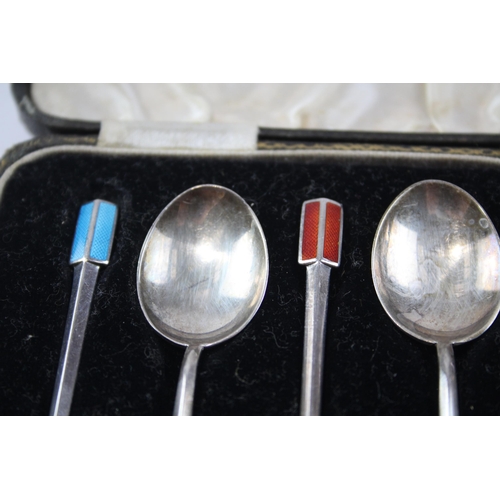 415 - 6 x Vintage Hallmarked .925 Sterling Silver Teaspoons w/ Guilloche Enamel (51g)