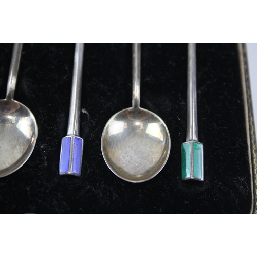 415 - 6 x Vintage Hallmarked .925 Sterling Silver Teaspoons w/ Guilloche Enamel (51g)