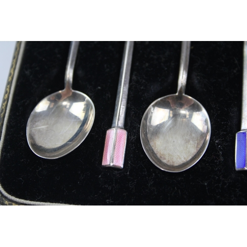 415 - 6 x Vintage Hallmarked .925 Sterling Silver Teaspoons w/ Guilloche Enamel (51g)