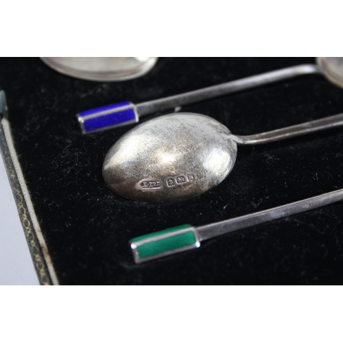 415 - 6 x Vintage Hallmarked .925 Sterling Silver Teaspoons w/ Guilloche Enamel (51g)