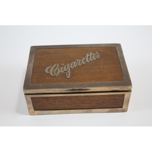 429 - Antique Victorian Wooden Cigarettes Box w/ .925 Sterling Detail, Spellout (305g)