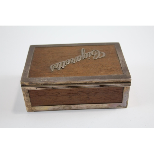 429 - Antique Victorian Wooden Cigarettes Box w/ .925 Sterling Detail, Spellout (305g)