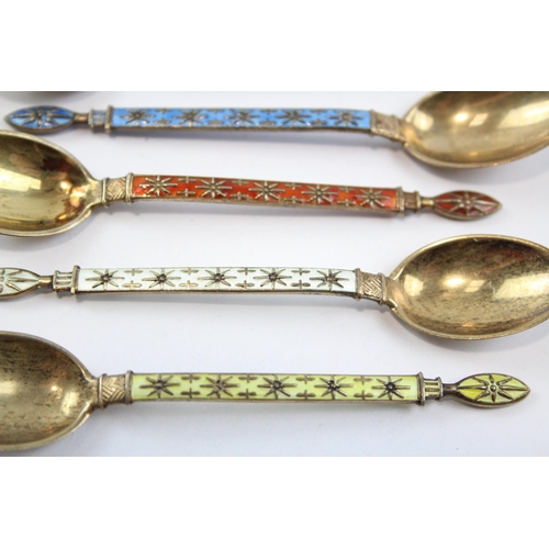 438 - 6 x Vintage Stamped .925 Sterling Silver Norway Teaspoons w/ Enamel (48g)