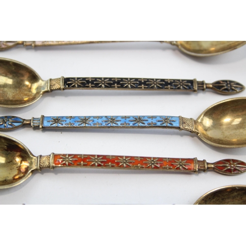 438 - 6 x Vintage Stamped .925 Sterling Silver Norway Teaspoons w/ Enamel (48g)