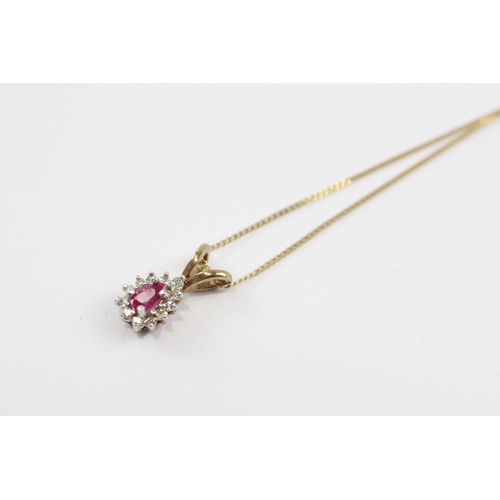 44 - 9ct Gold Diamond & Ruby Pendant Necklace (1.5g)