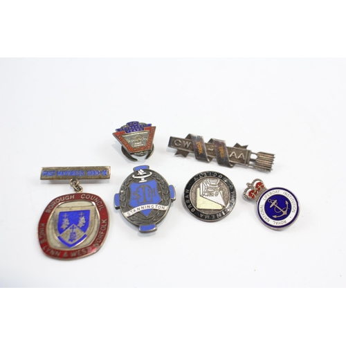 453 - 6 x Vintage Hallmarked .925 Sterling Silver Badges Inc Enamel, Union Etc (65g)