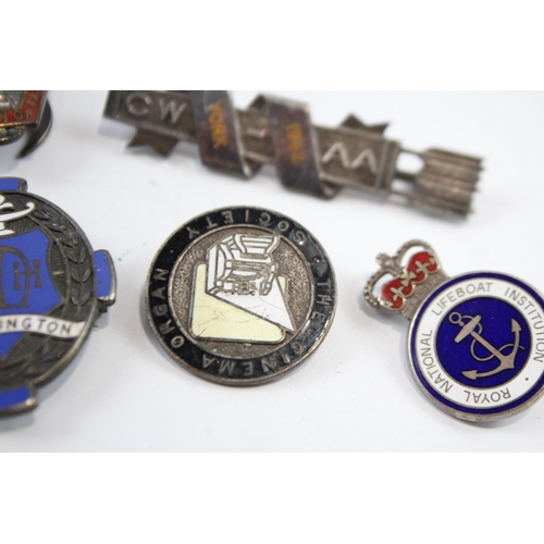 453 - 6 x Vintage Hallmarked .925 Sterling Silver Badges Inc Enamel, Union Etc (65g)