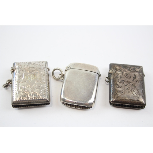 455 - 3 x Antique Hallmarked .925 Sterling Silver Vesta / Match Cases (45g)