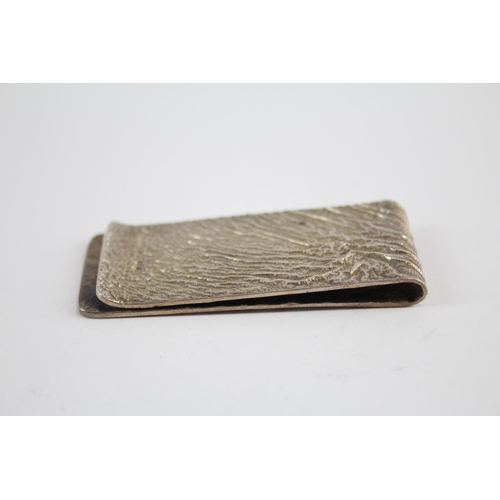 459 - Vintage Hallmarked 1975 London Sterling Silver Gents Bark Effect Money Clip 27g