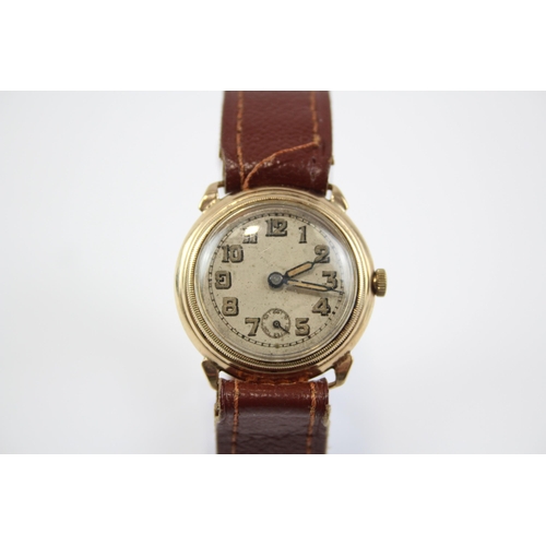 468 - Men's 9ct GOLD Cased Vintage Trench Style WRISTWATCH Hand-wind WORKING