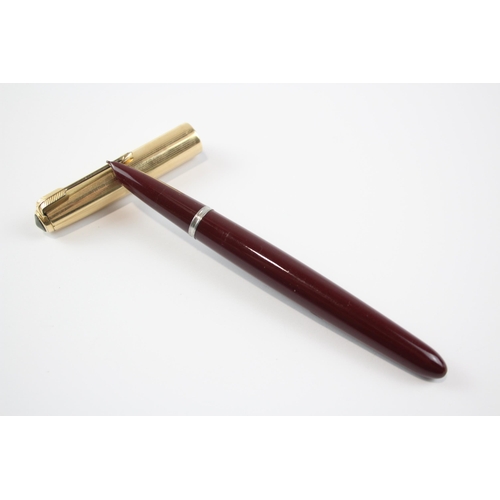 475 - Vintage Parker 51 Burgundy Fountain Pen w/ Rolled Gold Cap WRITING