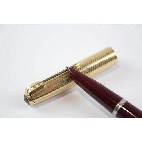 475 - Vintage Parker 51 Burgundy Fountain Pen w/ Rolled Gold Cap WRITING