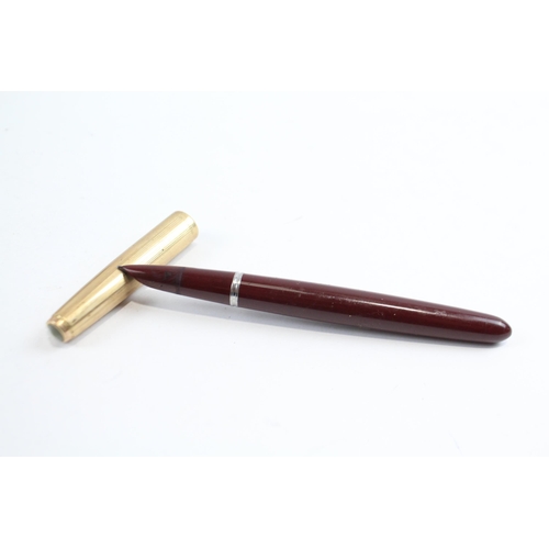 476 - Vintage Parker 51 Burgundy Fountain Pen w/ Rolled Gold Cap WRITING