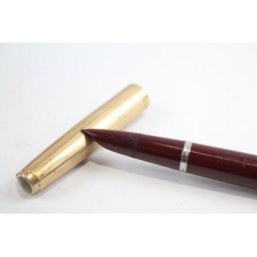 476 - Vintage Parker 51 Burgundy Fountain Pen w/ Rolled Gold Cap WRITING