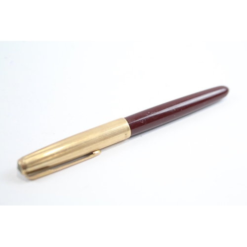 476 - Vintage Parker 51 Burgundy Fountain Pen w/ Rolled Gold Cap WRITING