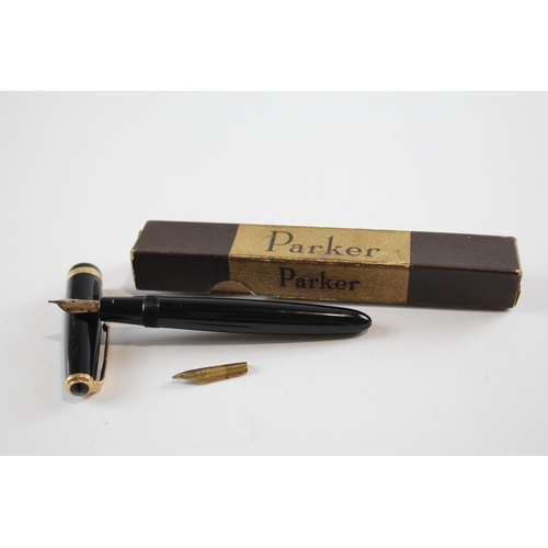 478 - Vintage Parker Duofold Black Fountain Pen w/ 14ct Gold Nib WRITING Boxed