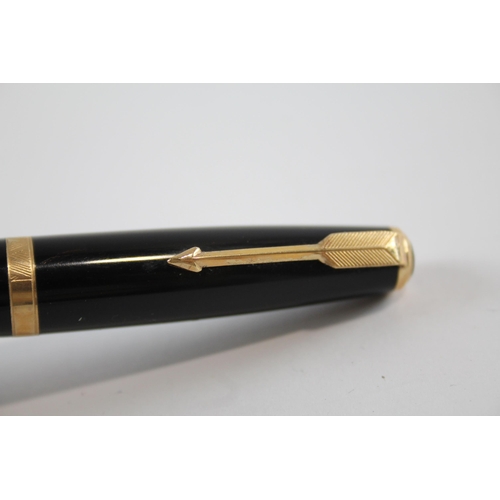 478 - Vintage Parker Duofold Black Fountain Pen w/ 14ct Gold Nib WRITING Boxed