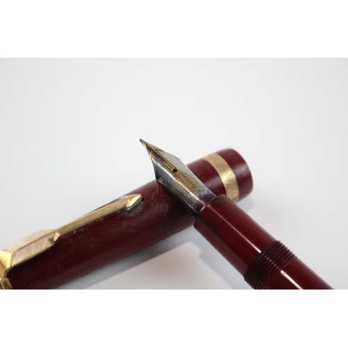 479 - Vintage Parker Maxima Duofold Burgundy Fountain Pen w/ 14ct Gold Nib WRITING