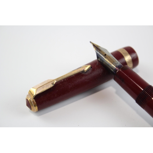 479 - Vintage Parker Maxima Duofold Burgundy Fountain Pen w/ 14ct Gold Nib WRITING