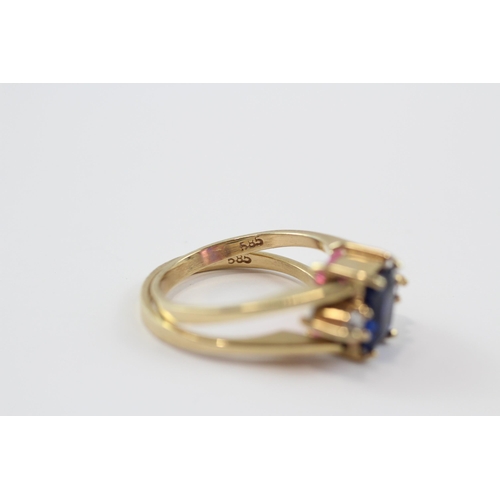 48 - 14ct Gold White, Pink & Blue Stone Set Night & Day Swivel Ring (6.3g) Size  O 1/2