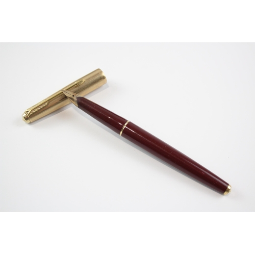 481 - Vintage Parker 65 Burgundy Fountain Pen w/ 14ct Gold Nib, Pencil, Original Box