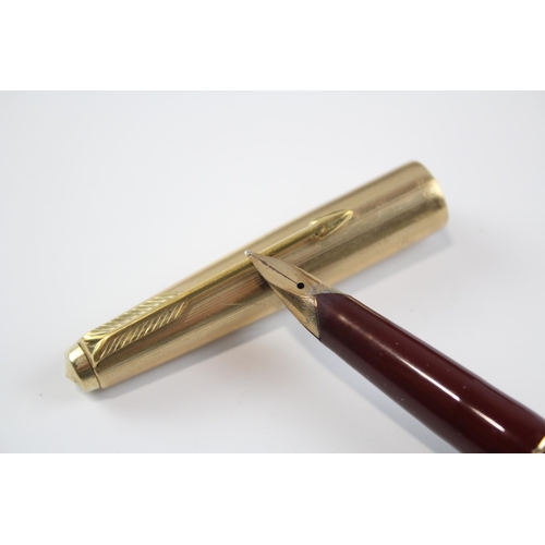 481 - Vintage Parker 65 Burgundy Fountain Pen w/ 14ct Gold Nib, Pencil, Original Box