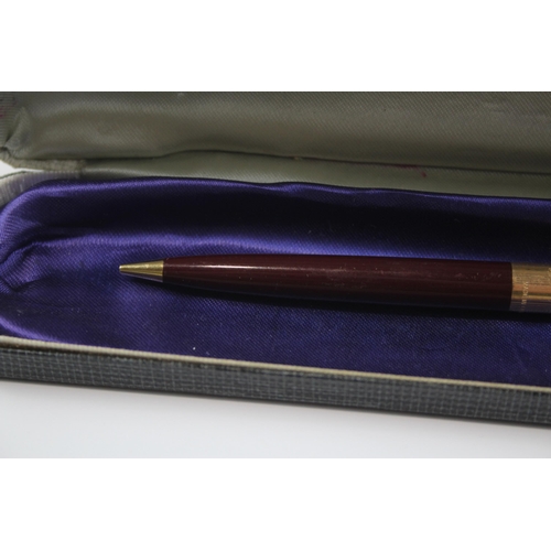 481 - Vintage Parker 65 Burgundy Fountain Pen w/ 14ct Gold Nib, Pencil, Original Box