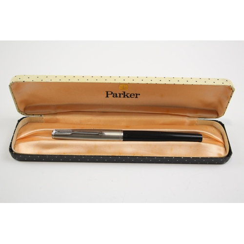 482 - Vintage Parker 61 Black Fountain Pen Bw/ 14ct Gold Nib WRITING Boxed